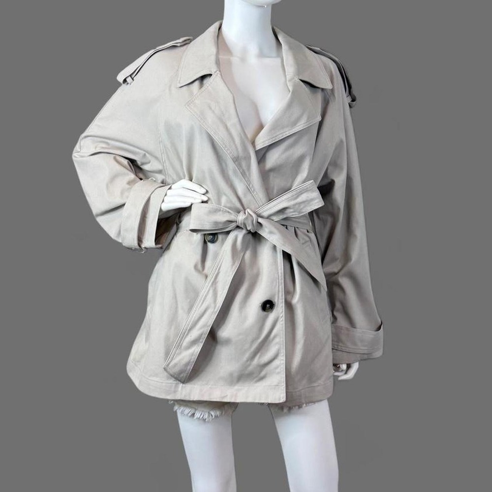 HM Divided Womens Khaki Beige Short Trench Coat Belted Utility Jacket Size M